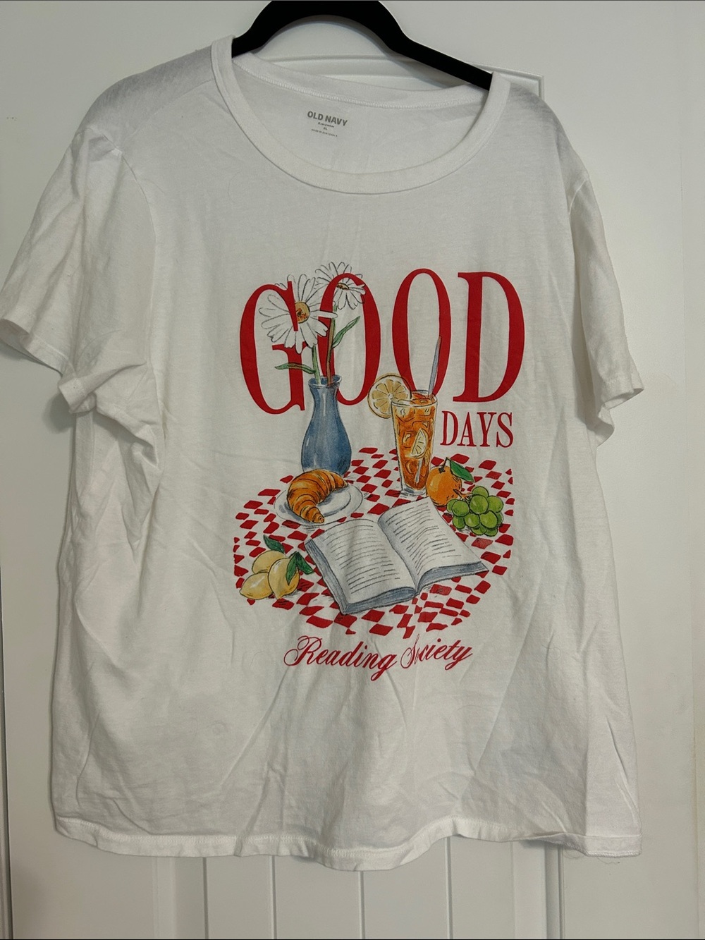 Old Navy White 'Good Days' Picnic Graphic Tee with Red Lettering